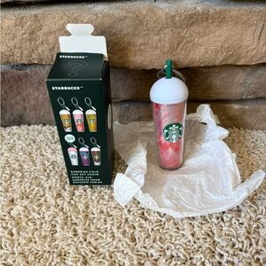 Starbucks Surprise Pink and White Strawberry Cold Cup Keychain